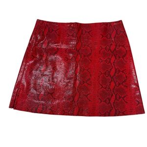 Y2k Lambskin Leather Miniskirt, Red Snakeskin Print Size 6 Rock Punk Vamp